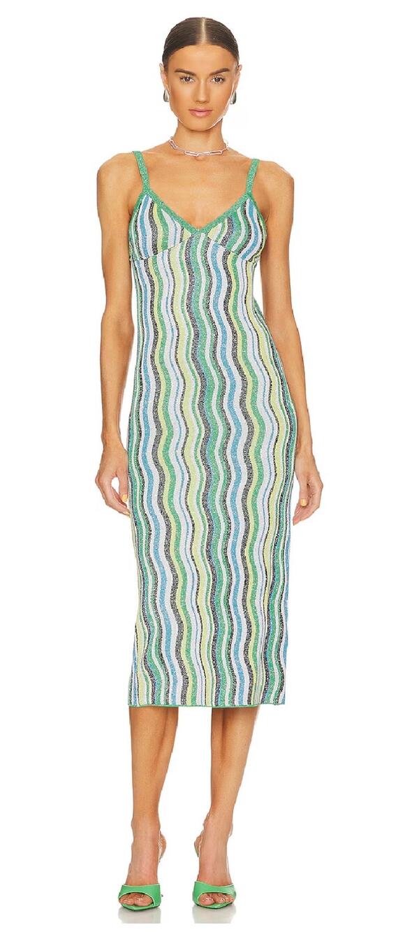 Simon Miller Commet  Midi dress in green stripe candy swirl size L